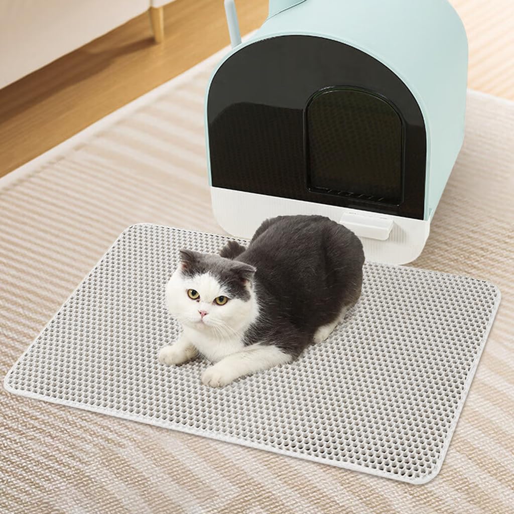 Qpets Cat Litter Mat, 23.6 by 35.4 inches Litter Mat Honeycomb Hole Double Layer Open Edge Design, Reuseable & Washable EVA Cat Litter Catcher for Litter Box Cat Litter Tray (Grey) Qpets Cat Litter Mat, 23.6 by 35.4 inches Litter Mat Honeycomb Hole Double Layer Open Edge Design, Reuseable & Washable EVA Cat Litter Catcher for Litter Box Cat Litter Tray (Grey)